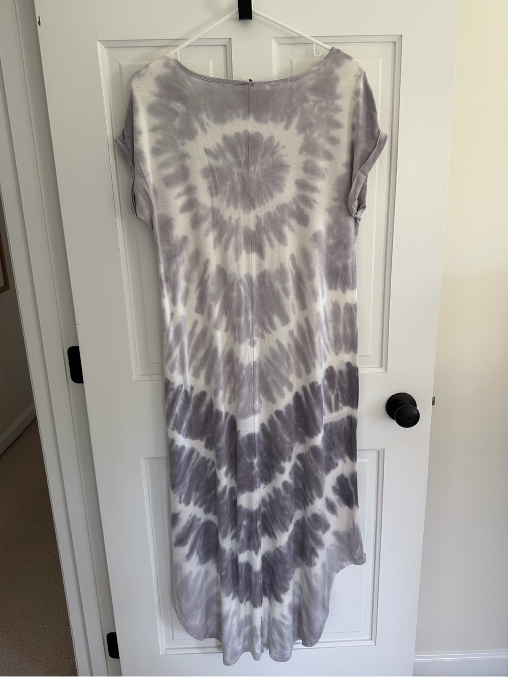 Cable & Gauge Gray White Tie Dye Maxi Dress L Soft Stretch V Neck Casual - Picture 2 of 6